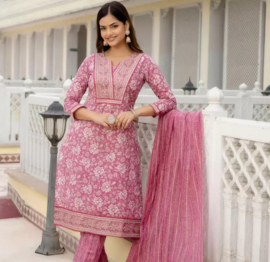 Green & White Color Cotton Block Printed Kurta