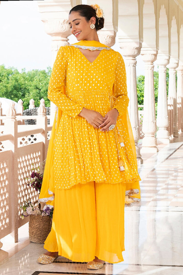 Yellow Printed Silk Suit Set