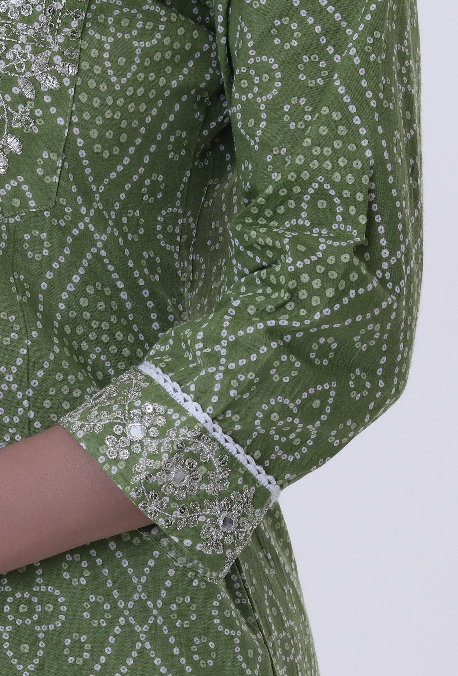 Green & White Color Cotton Block Printed Kurta