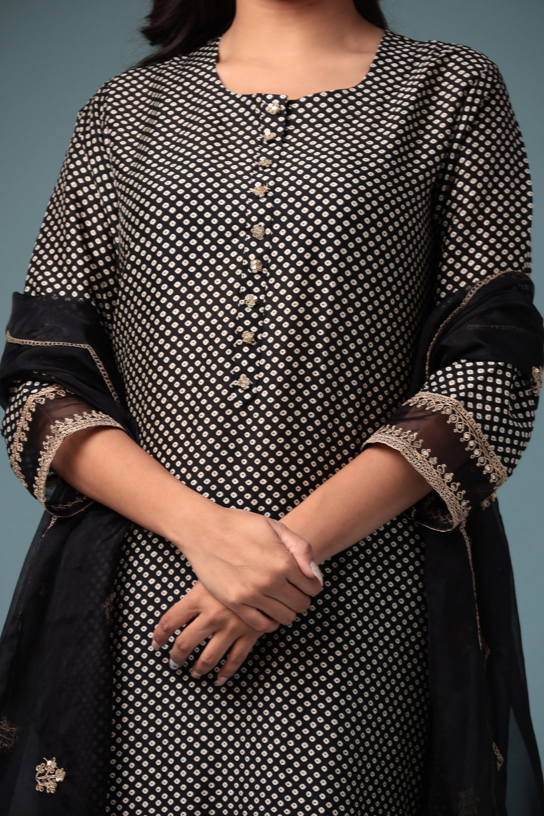 Black Cotton Suits Gota Patti and Zardozi work