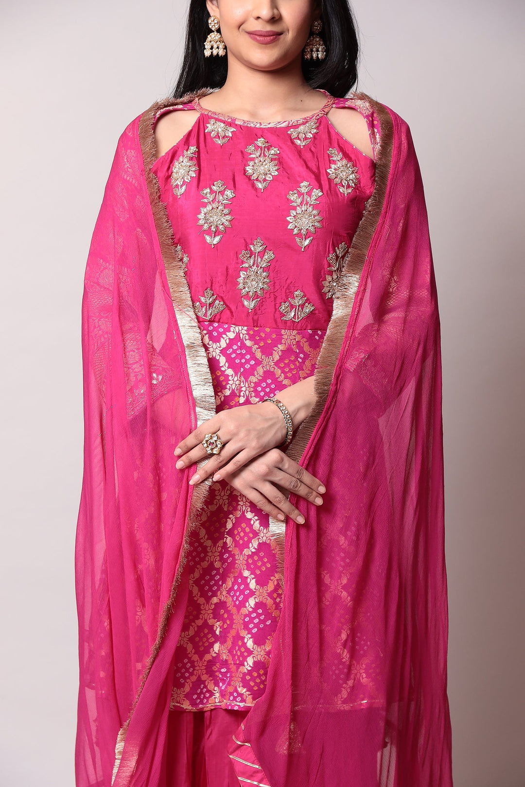 Pink Red Cotton Suits Gota Patti and Zardozi work