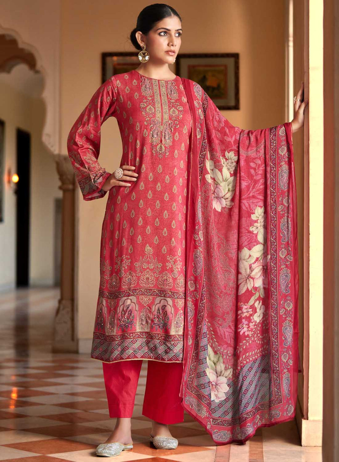 Party Wear Pure Muslin Unstitched Suit Dress Material for Ladies