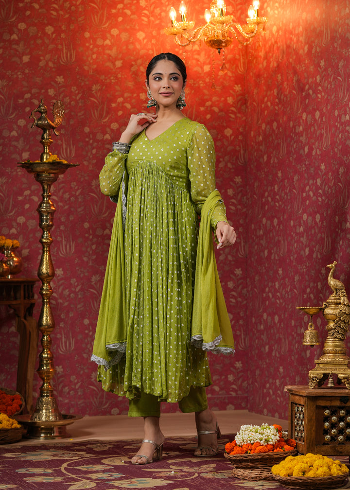 Light Green Printed Silk Suit Set