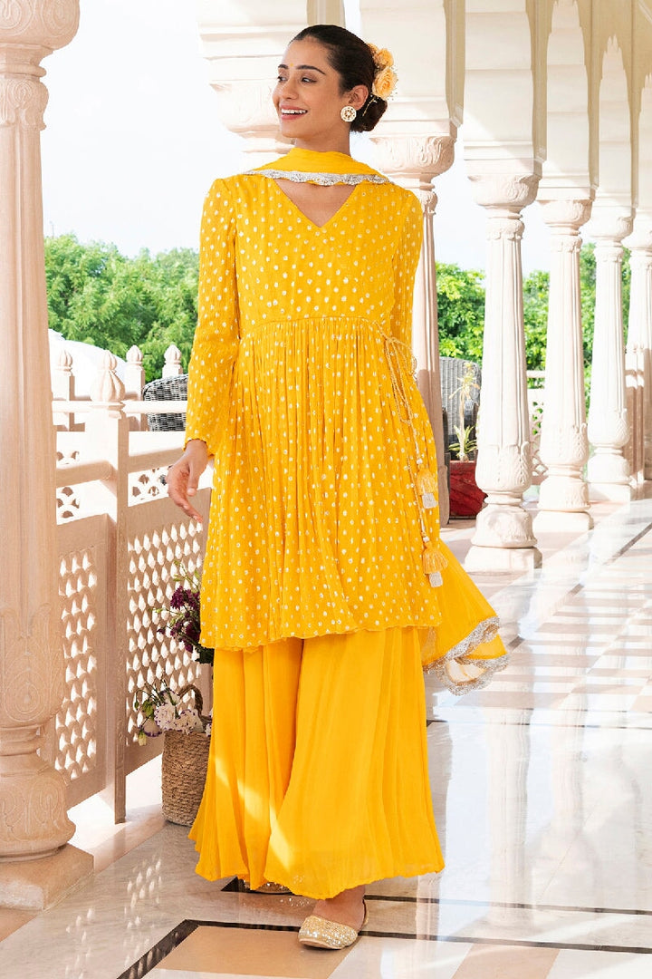 Yellow Printed Silk Suit Set